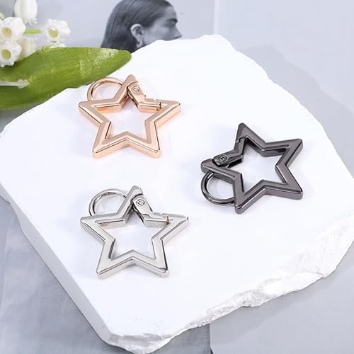 Silver Star Shaped Stainless Steel Keychain Clip Carabiner Snap Hook Holder Star Carabiner Hook Clip Keychain Carabiners for Keys and Wallet Accessory with Key Chain Rings（with Loop Hook）