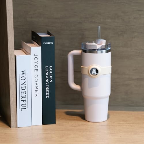 Stanley Customizable Name Ring Silicone Sleeve with A-Z Metal Circular Decoration for Stanley 40oz Tumbler Accessories White