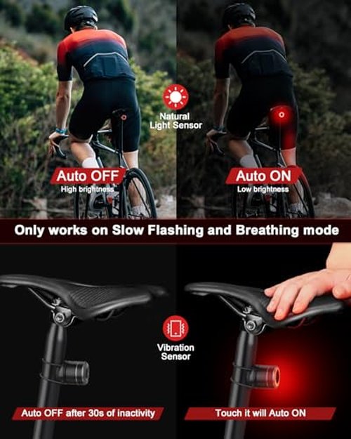 EQIIO Smart Bike Tail Light Brake Sensing Rear Lights, Bike Lights for Night Riding Rechargeable Auto On/Off, Ultra Bright Bicycle Light Waterproof, LED Cycling Safety Warning Taillight Accessories