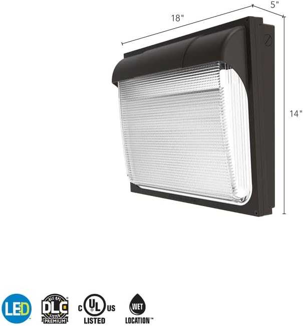Lithonia Lighting 18" LED Wall Pack Outdoor Light Fixture, Building Wall Light, Adjustable Lumens, 4000K Cool White, MVOLT 120-277V, IP65, Glass Lens, Bronze (TWX3 LED ALO 40K MVOLT DDBTXD)