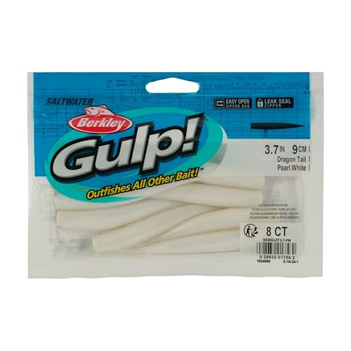 Berkley Gulp! Saltwater Dragon Tail Fishing Bait, Pearl White, 3.7 in, Extreme Scent Dispersion, Irresistible Action, Soft Body, Customizable Rigging
