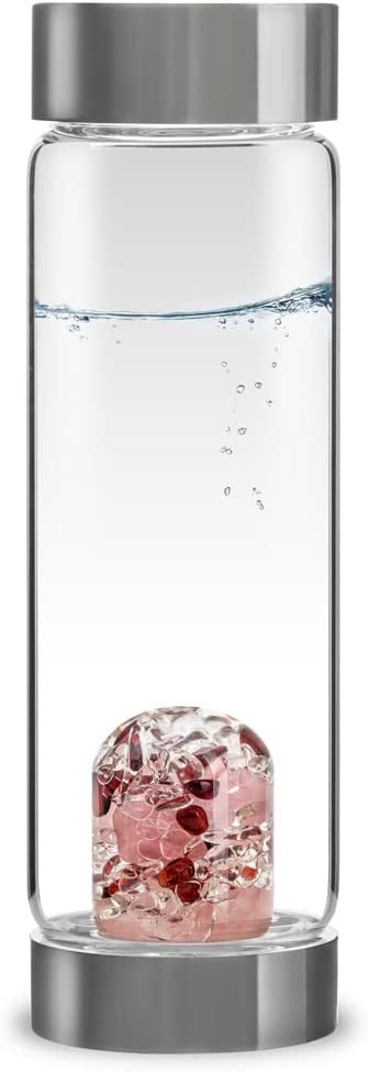 VitaJuwel ViA LUNA | Crystal Water Bottle with Rainbow Moonstone and Clear Quartz for Intuition, Empathy, Femininity