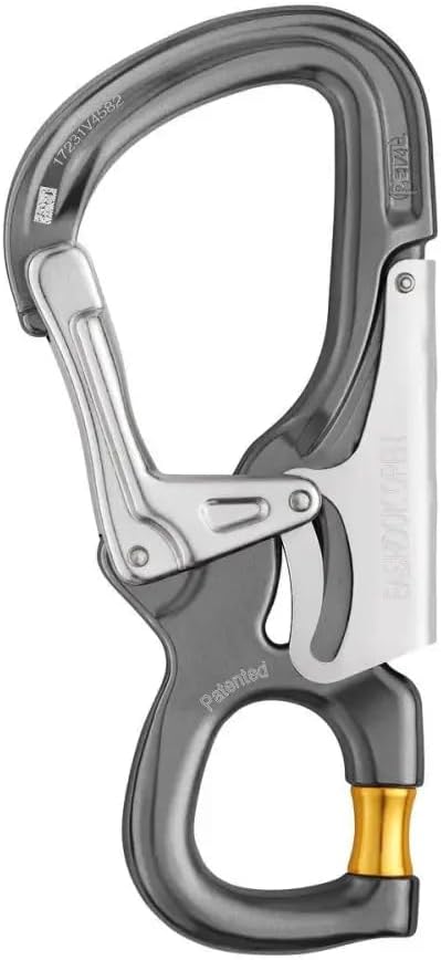 PETZL, EASHOOK Open Carabiner (Gray), Gray/Yellow, Automatic