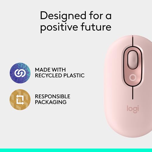 Logitech POP Mouse, Wireless Mouse with Customizable Emojis, SilentTouch Technology, Precision/Speed Scroll, Compact Design, Bluetooth, Multi-Device, OS Compatible - Heartbreaker Rose