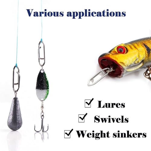 Natufish Power Fishing Clip - Fishing Speed Clips 50Pcs Stainless Steel Quick Change Connector,Link Split Rings Snaps for Lures Saltwater Size S# M# L# (Size S#)