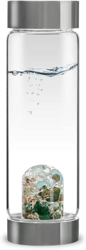 VitaJuwel ViA LUNA | Crystal Water Bottle with Rainbow Moonstone and Clear Quartz for Intuition, Empathy, Femininity