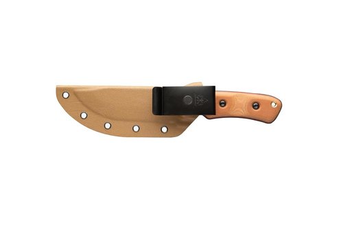 Tops Knives Shadow Hunter Full Tang Fixed Blade- Coyote Tan Kydex Sheath w/Rotating Spring Steel (Tan Canvas/Black Canvas Micarta Handle)
