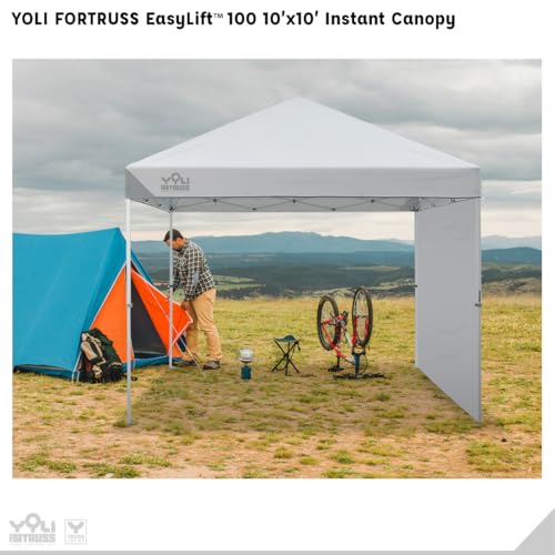 YOLI FORTRUSS EasyLift 10’x10’ Pop Up Instant Canopy with Reinforced Y-Truss Frame, 99% UV Protection, Water Resistant & Fire-Retardant Top, 4 Height Settings with Sidewall and Wheeled Carry Bag