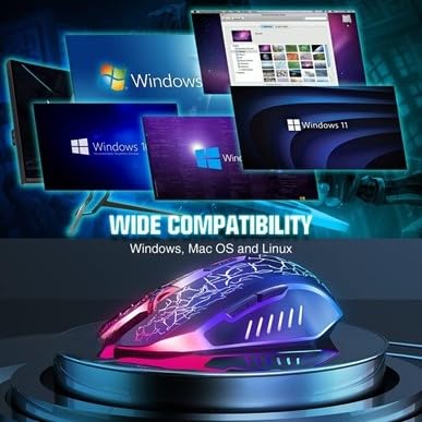 Wireless Gaming Mouse, Rechargeable Wireless Computer Mouse, 7-Color LED Light, Ergonomic Mouse with 6 Silent Click Buttons, 3 Adjustable 2400 DPI Wireless Mouse for Laptop,PC,Mac, Black