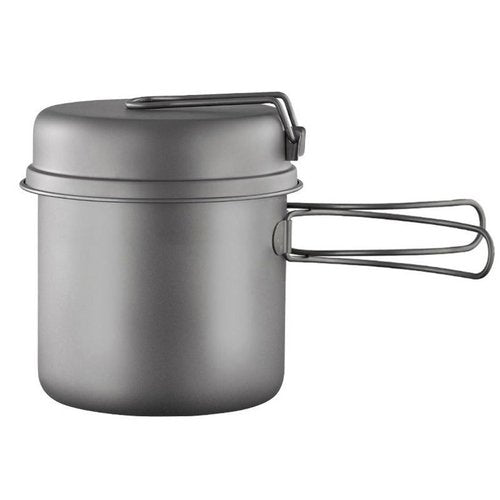 BY-J 2 Piece-Set Titanium Bowl Pot Set with Folding Handle, Outdoor Camping Picnic Pan, Ultralight Cooking Tableware Picnic Dishes