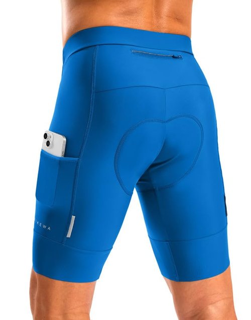 Bikewa Men's Bike Shorts 4D Padded Cycling Shorts for Men Road Riding Biking Bicycle Zipper Pockets(Blue,L)