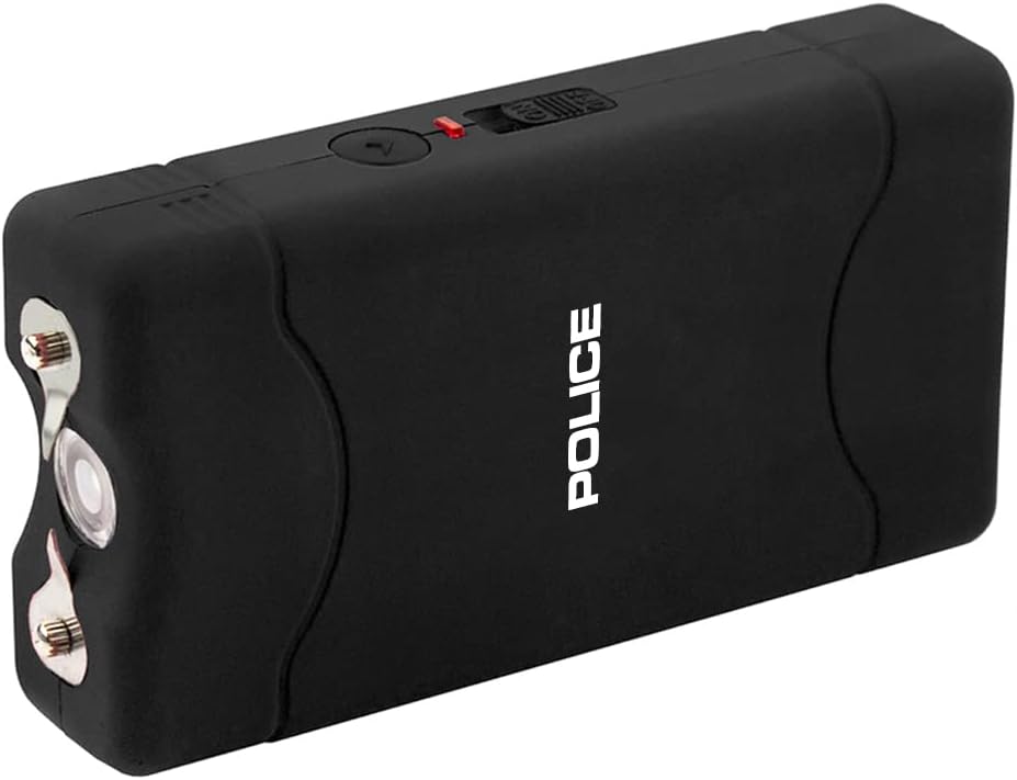 POLICE Stun Gun for Self Defense 800 – High Voltage Mini Rechargeable with LED Flashlight, Compact & Heavy Duty – Personal Security for Women & Men – Black