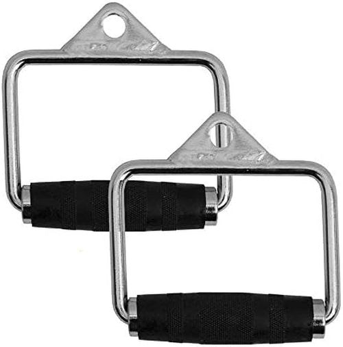 FITNESS MANIAC Heavy Duty Steel Grip Stirrup Cable Metal Silver D Handle Home Gym Crossover Cable Attachments Machine Bar Workout Training