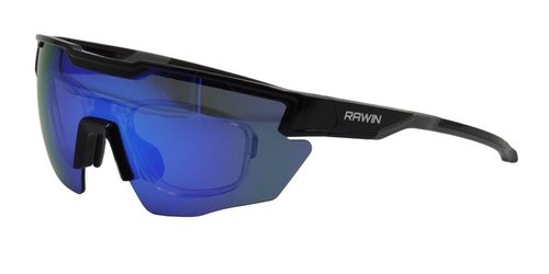 RAWIN Baseball Sunglasses | Sports Glasses for Men & Women | Unisex Eyewear (Shiny Black Frame/PC Blue REVO Lens)