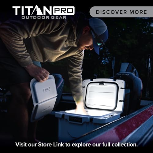 Titan PRO High Performance Ice Chest - 25 Quart Capacity - Hard Cooler with Interior LED Light, Ice Saver Performance Booster and Microban Protection - Arctic White