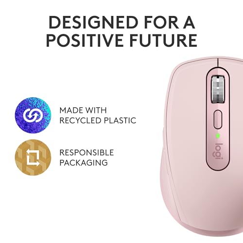 Logitech MX Anywhere 3S Compact Wireless Mouse, Fast Scrolling, 8K DPI Any-Surface Tracking, Quiet Clicks, Programmable Buttons, USB C, Bluetooth, Windows PC, Linux, Chrome, Mac - Rose