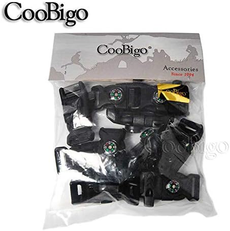 10pcs Pack Black 5/8" Compass Flint Scraper Fire Starter Whistle Buckle Plastic Paracord Bracelet Outdoor Camping Emergency Survival Travel Kits #FLC158-FWC(Black)