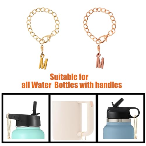 PAZLOG 2PCS Letter Charm Accessories For Stanley Cup, Gold & Rose Gold A-Z Initial Chain Water Bottle Name Id Charms for Stanley 30&40 oz, Tumbler,Yeti, Simple Modern Cups Handle (M, Rose gold & Gold)
