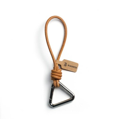 BLKSMTH Leather Keychain with Metal Triangle Carabiner, Nappa Leather Braid,holder with gold key rings,genuine leather keychain for car home key ring strap holder lanyard women men