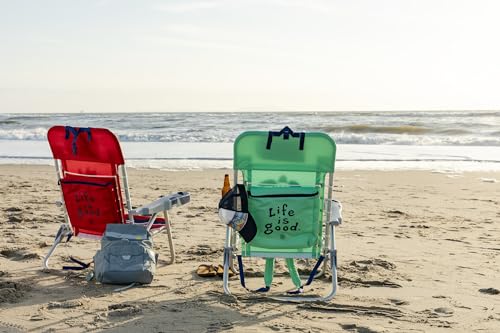 Life is Good 4-Position Lace-up Backpack Beach Chair with Pillow, Cup and Phone Holder, Spearmint Green