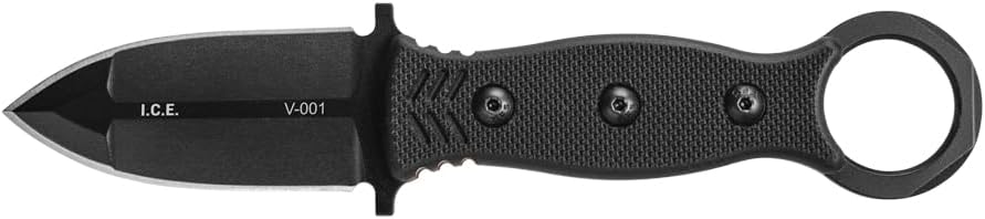 Tops Knives I.C.E Dagger Full Tang Fixed Blade- Black Cerakote Blade Finish-Black Kydex Sheath