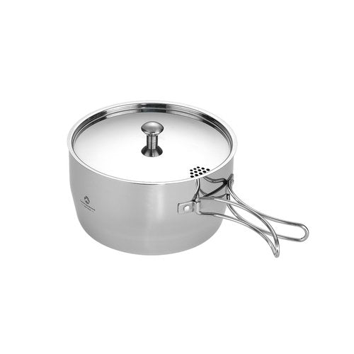 CAMPINGMOON 2 Quart Camping Saucepan 3-ply Stainless Steel Cooking Pot w/Lid Foldable Handle Compact Storage Portable IH Compatible CC-18