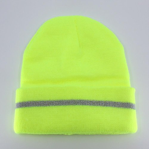 The Vintage Year Sports Knit Radar Cuff Beanie Skull Cap Winter (Reflective Stripe Cuff Yellow)