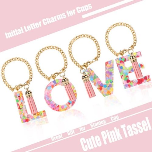 Eoopoon Letter Charm Accessories for Stanley Cup, 1 PCS Pink Name ID Initial Keychain Accessory for Stanley Tumbler, Compatible with Stanley Cup 40oz(Letter L)
