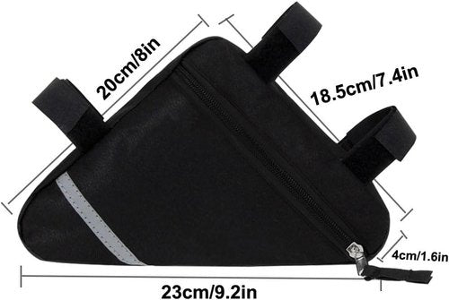 Bike Triangle Bag, Waterproof Bicycle Front Tube Frame Bag, Double-Sided Reflective Decoration Makes Night Riding Safer (Black)
