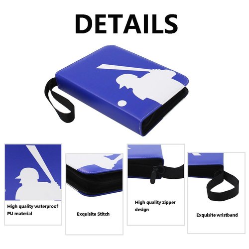 Baseball Card Binder, Collectible Trading Card Albums for 4 Pockets Trading Card Accessories Folder, 400 Pocket Sports Card Binder for Baseball Card, Football Card (Blue-Baseball)