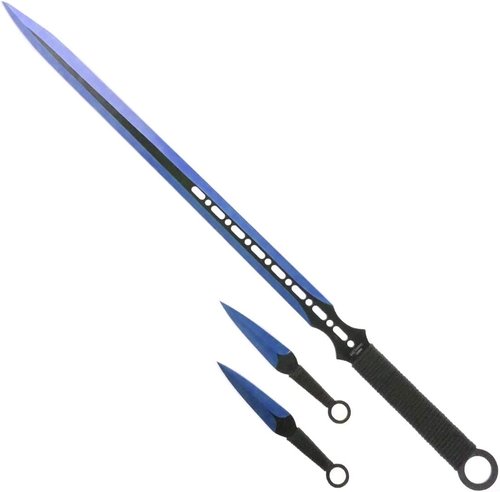 Fixed Blade Machete Set with 2 Throwing Knives. for Camping, Outdoor Sports, Collections and Gift (Blue-23)