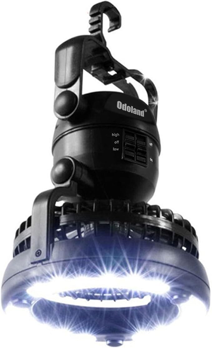 Odoland Bundle - 2 Items Portable LED Camping Lantern ＆ Portable Misting Fan with Light & 250mL Water Tank