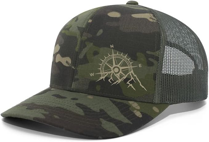 Trenz Shirt Company Men's Outdoors Mountain Scenic Forest Compass Woodland Embroidered Mesh Back Trucker Hat