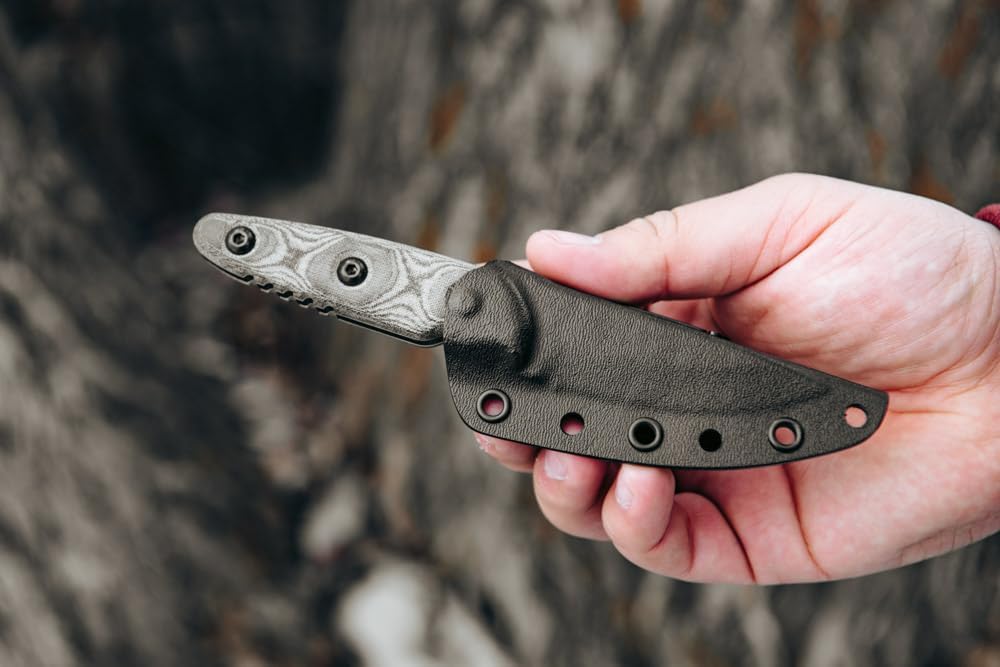 Tops Knives TPUTE02: Ute-Utility Tool Edged Fixed Blade- Black Kydex Sheath with Black Rotating Spring Steel Clip