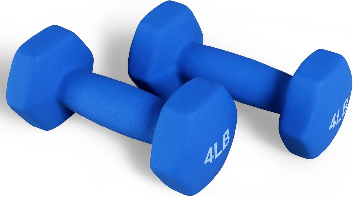 Neoprene Dumbbell Hand Weights, Anti-Slip, Anti-roll, Hex Shape Colorful, Pair or Set with Stand