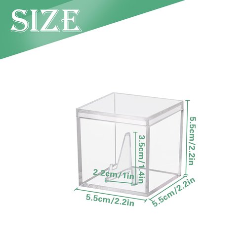 8 PCS Championship Ring Display Case Clear Plastic Small Showcase with Mini Card Stand Holder Single Ring Display Stand Holder Square Storage Box for Jewelry Sport Candy, 2.2 Inch