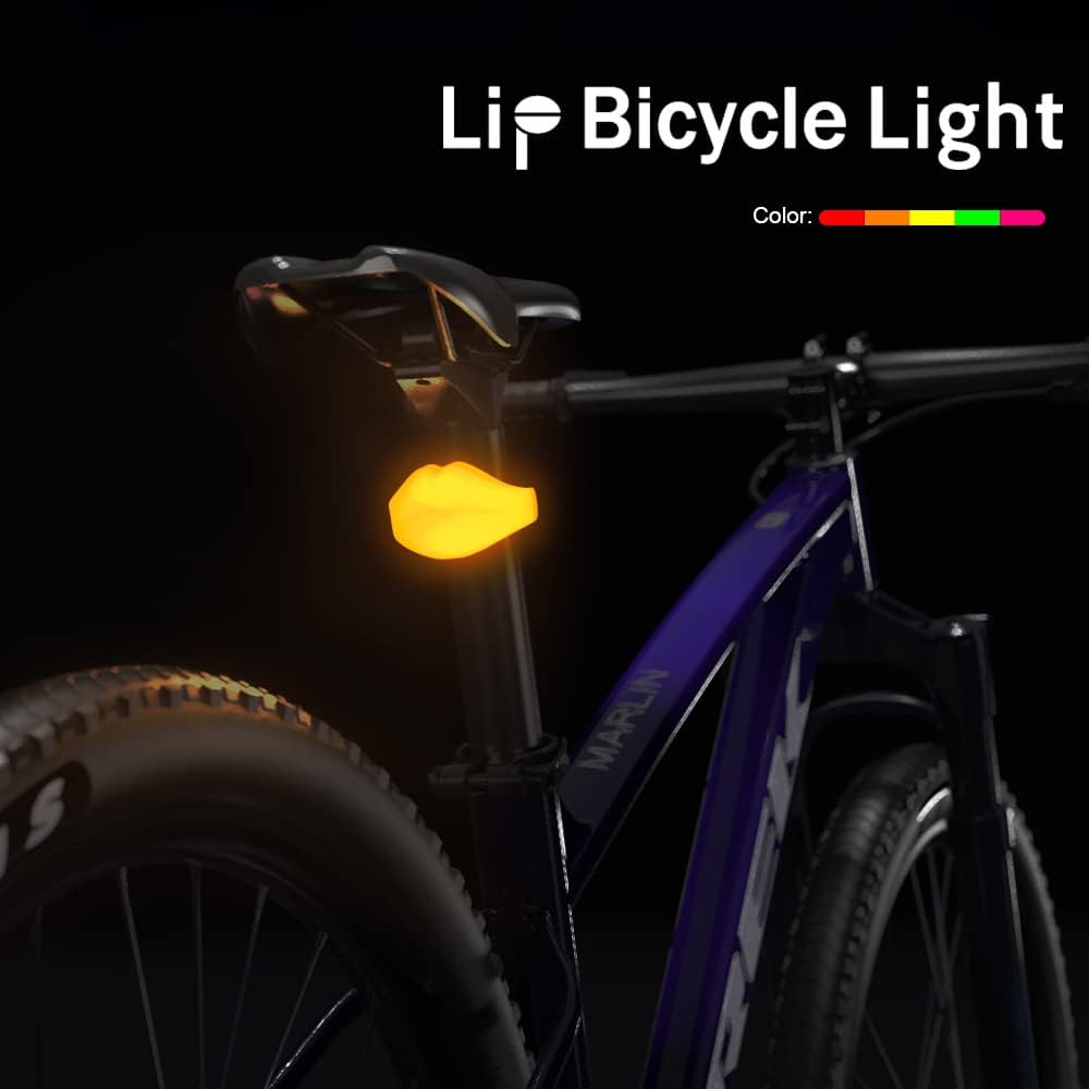 Volo Mmm Lip Shape Bike Rechargeable Tail Lights for Night Riding Fun Bicycle Decorations Skateboard Scooter BMX Accessories Kids Gift Soft Lights Led Flashing MTB Rear Safety Cycling Silicone