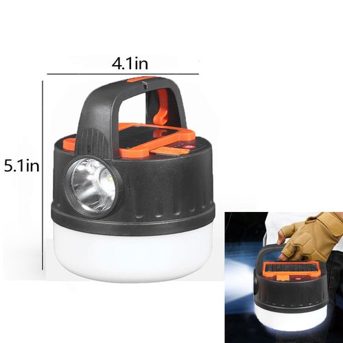 Camping Tent Light LED Solar Lantern Bulb with Remote Control Hanging Waterproof Rechargeable 5000LM Flashlight Portable 5 Lighting Modes 4 Power Display Outdoor Hurricane Power Outage 1 Pack