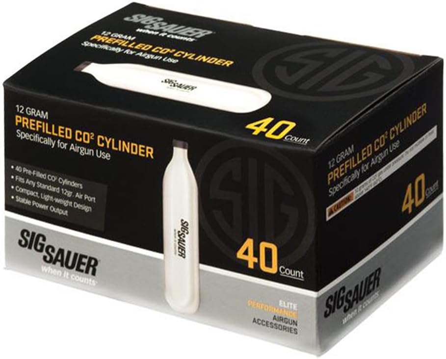 Sig Sauer 12 Gram Prefilled CO2 Cylinders for Airguns | Compact Lightweight Replacement CO2 Cartridges with Stable Power Output for ASP Air Pistols & Air Rifles