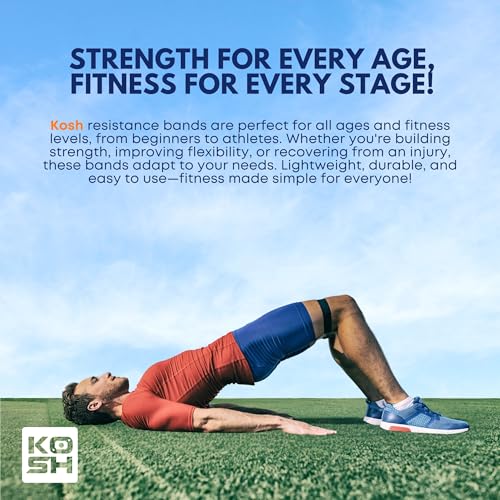 Kosh Resistance Exercise Bands – Set of 4 Natural Latex Loop Bands for Workout, Stretching, Physical Therapy – Includes Mesh Carry Bag