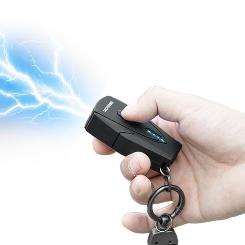 Selfstrike Mini Stun Gun with LED Flashlight and Wrist Strap – Unique Key Chain Design – Using anti slip materials can better and faster aim with charging cable,mini screwdriver and user manual(Black)