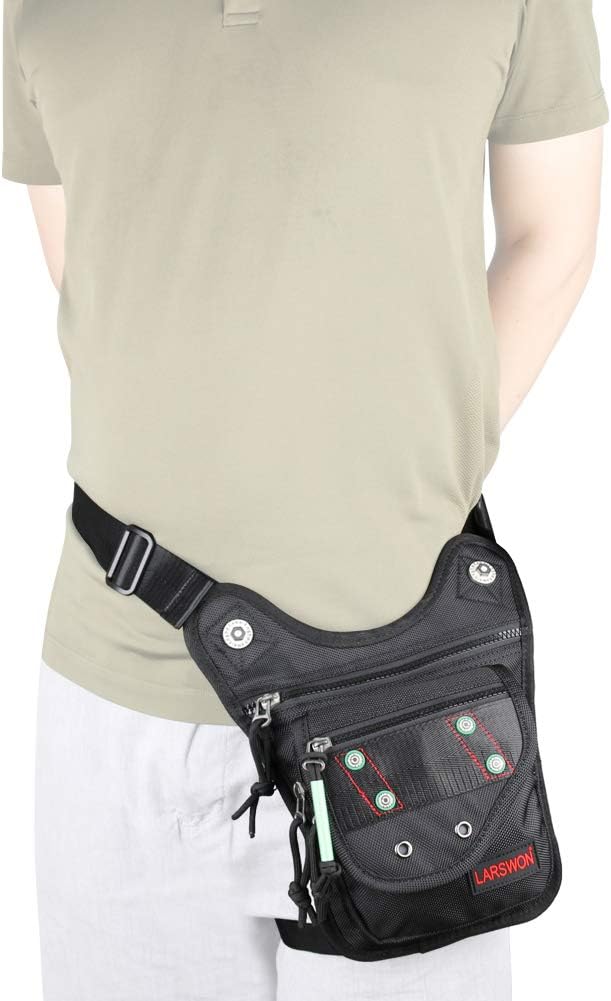 Thigh Pack, Leg Bag, Larswon Tactical Fanny Pack Hiking Bag Leg Pouch Black