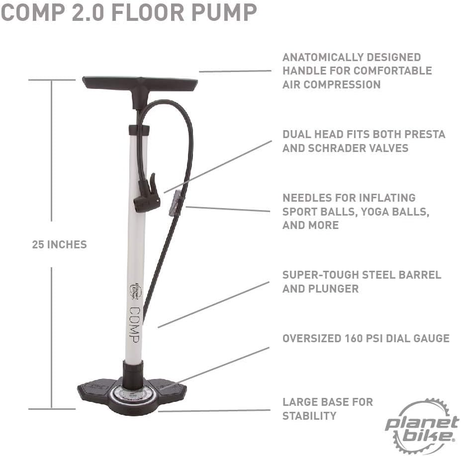 Planet Bike Comp Bike Floor Pump,White