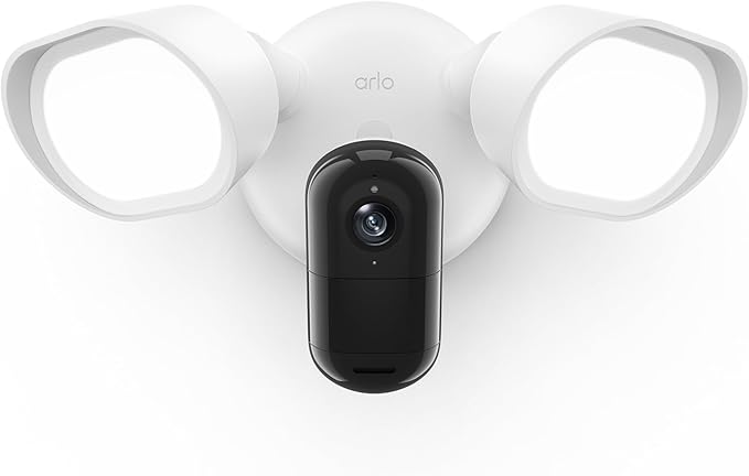 Arlo Wired Floodlight Camera | Home Security Camera with 2K Video and HDR | 2000 Lumens | Integrated Siren, Weather-Resistant, Color Night Vision, 160º Field of View, 2-Way Audio, White (2025)