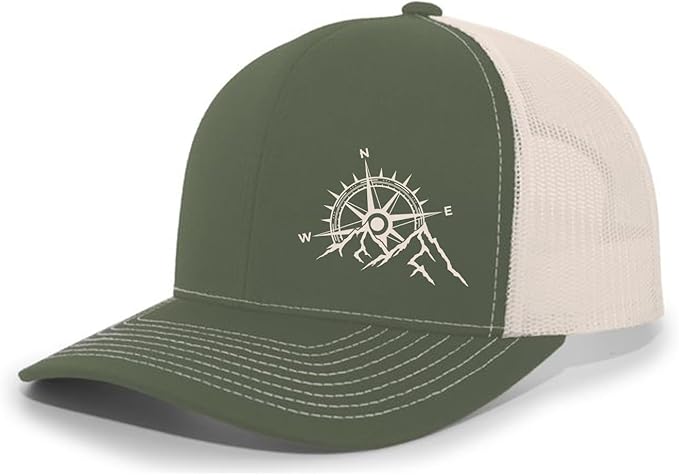 Trenz Shirt Company Men's Outdoors Mountain Scenic Forest Compass Woodland Embroidered Mesh Back Trucker Hat