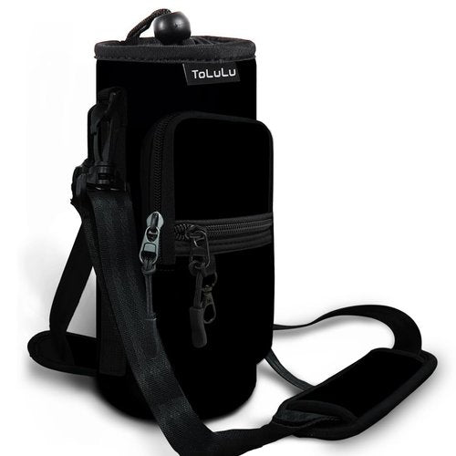 25/32/40oz Water Bottle Carrier Bag with Phone Pocket,Crossbody Insulated Neoprene Adjustable Shoulder Strap Water Bottle Pouch Case, Water Bottle Holder Sling Sleeve for Walking Hiking, 40oz Black