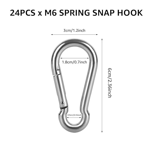 24 PCS M6 x 2-3/8 Inch Carabiner Clips Heavy Duty Spring Snap Hooks Stainless Steel Carabiner Clip Mini Carabiner Clips Quick Link Clip for Keychain Camping Hiking Fishing Dog Leash Keys, Silver