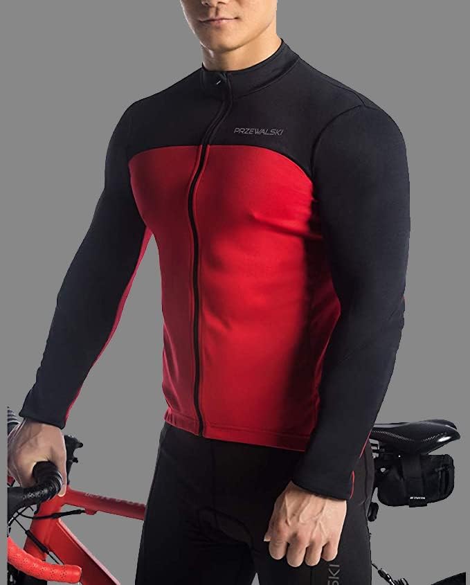 Przewalski Men's Cycling Jersey Winter Thermal Long Sleeve Fleece Cycling Jacket with 3 Rear Pockets