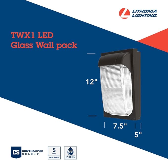 Lithonia Lighting 7.5" Mini LED Wall Pack Outdoor Light Fixture, Building Wall Light, Dusk to Dawn Sensor, 4000K Cool White, MVOLT 120-277V, IP65, Glass Lens, Bronze (TWX1 LED P2 40K MVOLT PE DDBTXD)