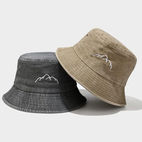 XYIYI Grey Mountain Washed Bucket Hat Vintage Packable Summer Beach Fishing Hat Sun Hats for Men Women